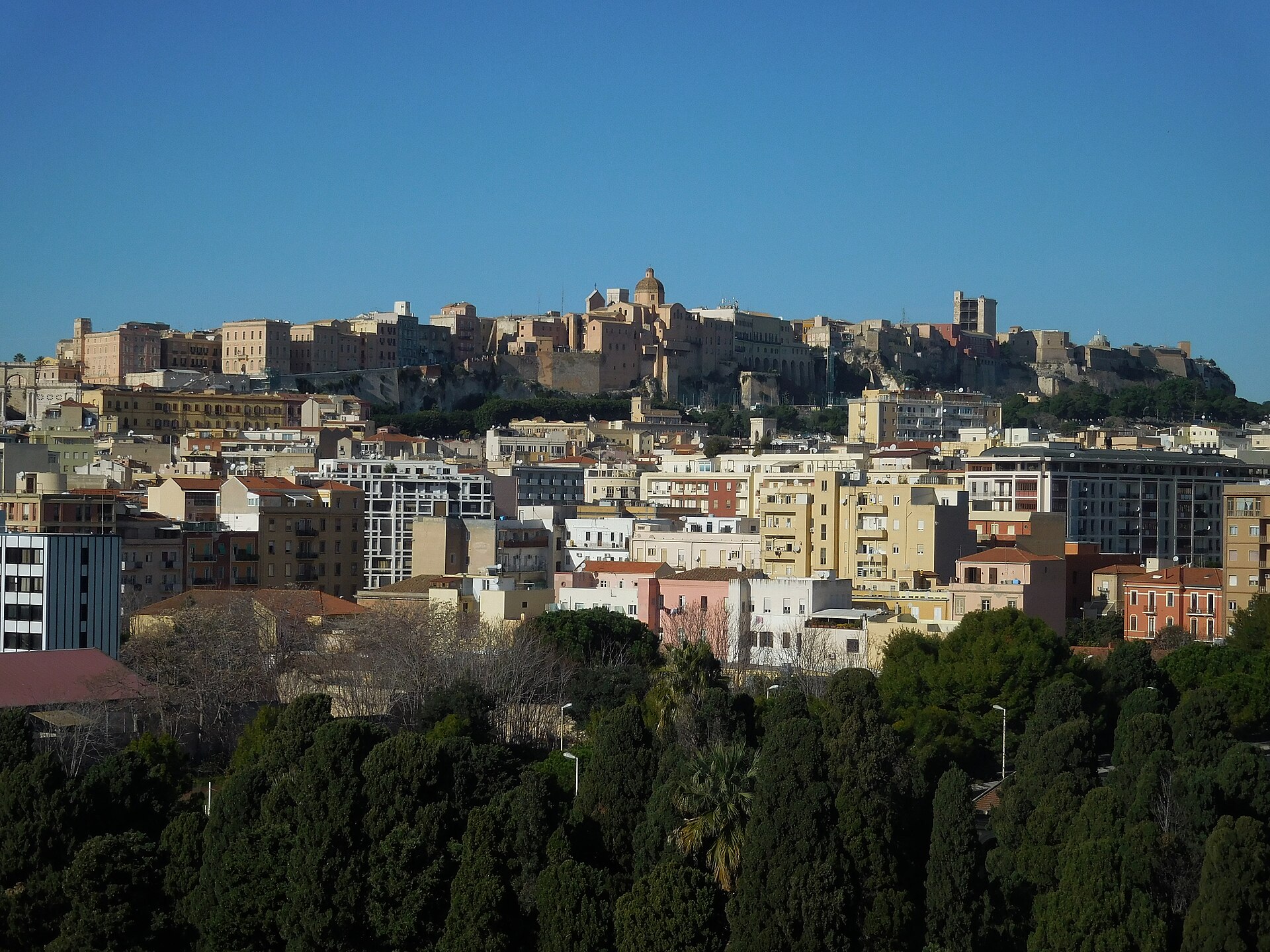 Castello quarter lanes and limestone terraces in Cagliari